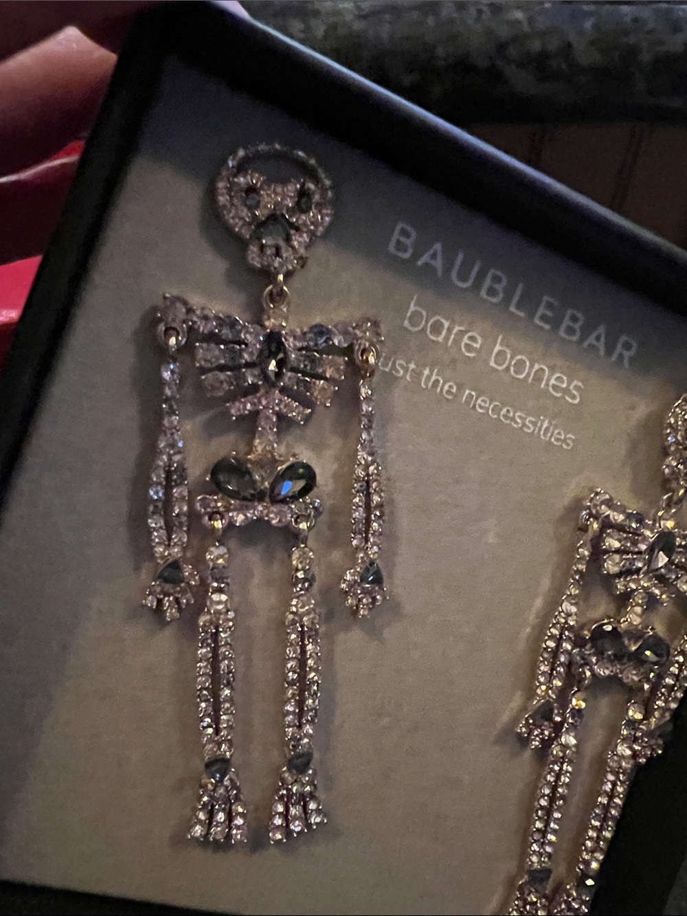 BaubleBar Gold and Black Crystal Skeleton Drop Earrings - Picture 2 of 5